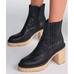 Free People James Leather Chelsea Platform Boots Black Size 39